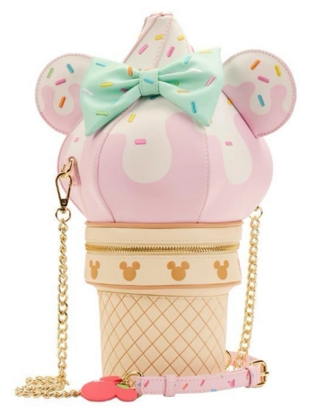 Loungefly Pink Mint Ice Cream Cone Crossbody Bag with Gold Chain